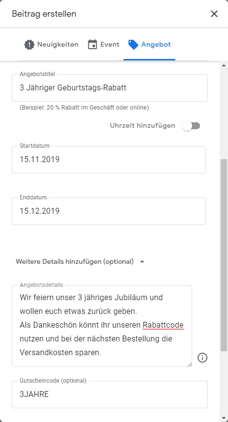 Google-my-Business-Beispielbeitrag