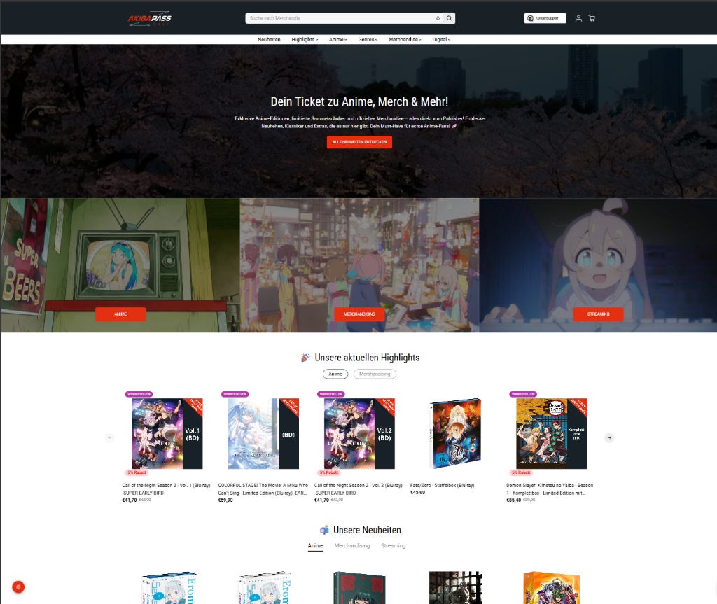 Akiba Pass Shop neues Shopify Design