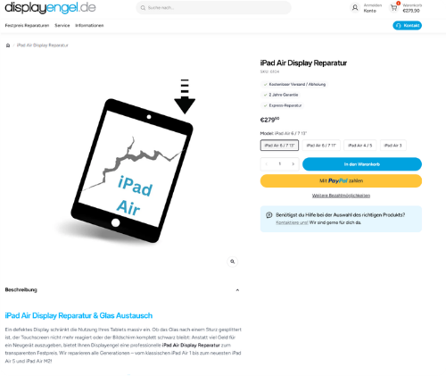 displayengel – Reparatur-Buchungsseite