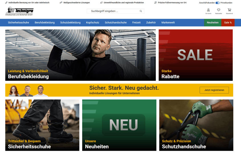 Technigro Onlineshop auf Shopware