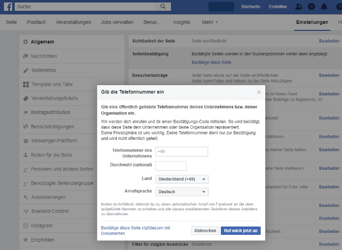 Facebook Screenshot Verifikation