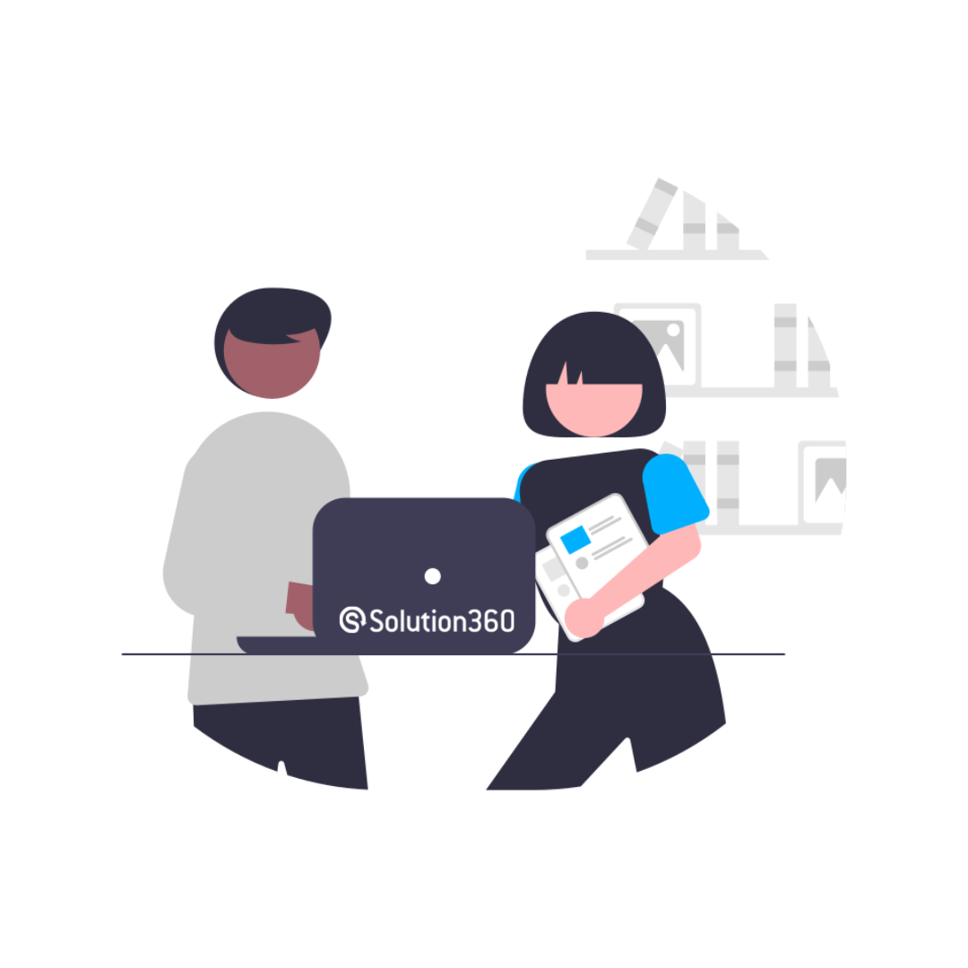 Illustration von zwei Menschen vor einem Laptop