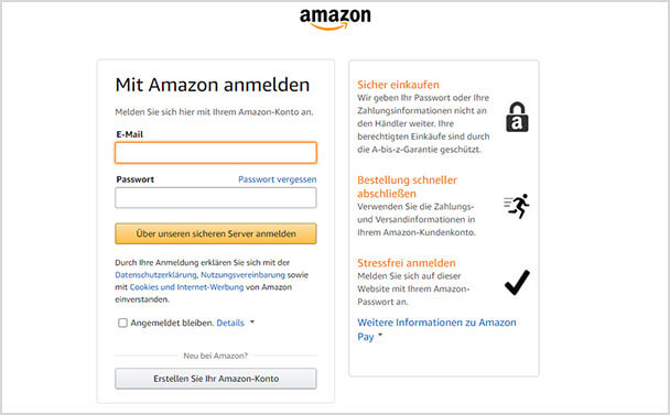 AmazonPay Anmeldeprozess