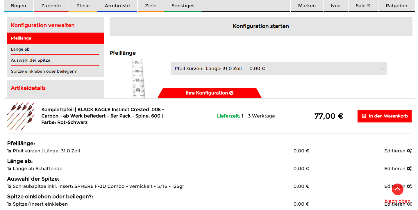 Pfeilkonfigurator Variante A Pfeilkonfigurator A