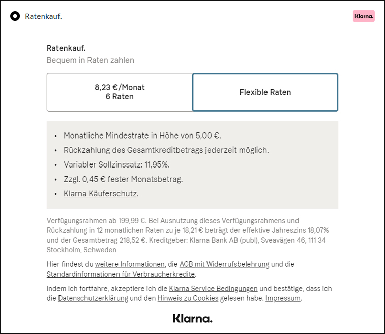 Plugin Klarna Ratenkauf Vorschau