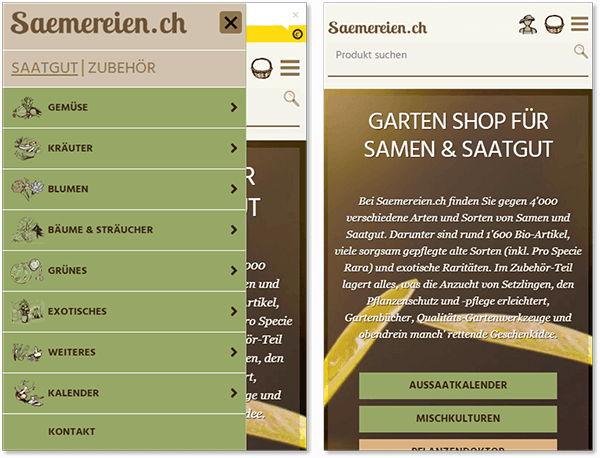 Saemereien-JTL-Shop mobile Ansicht