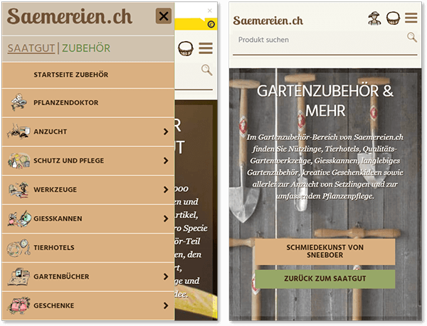 Saemereien-JTL-Shop mobile Ansicht